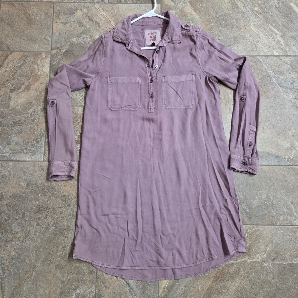 Soft and You Shirt Dress Mauve Purple Relaxed Fit Button Front Pockets Women S